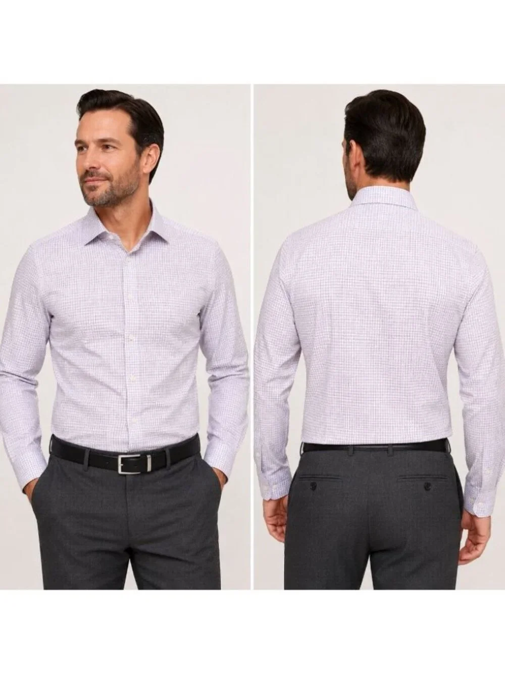 Banana Republic Non Iron Slim Fit Dress Shirt XL 18.5x36.5 Purple Plaid NWT